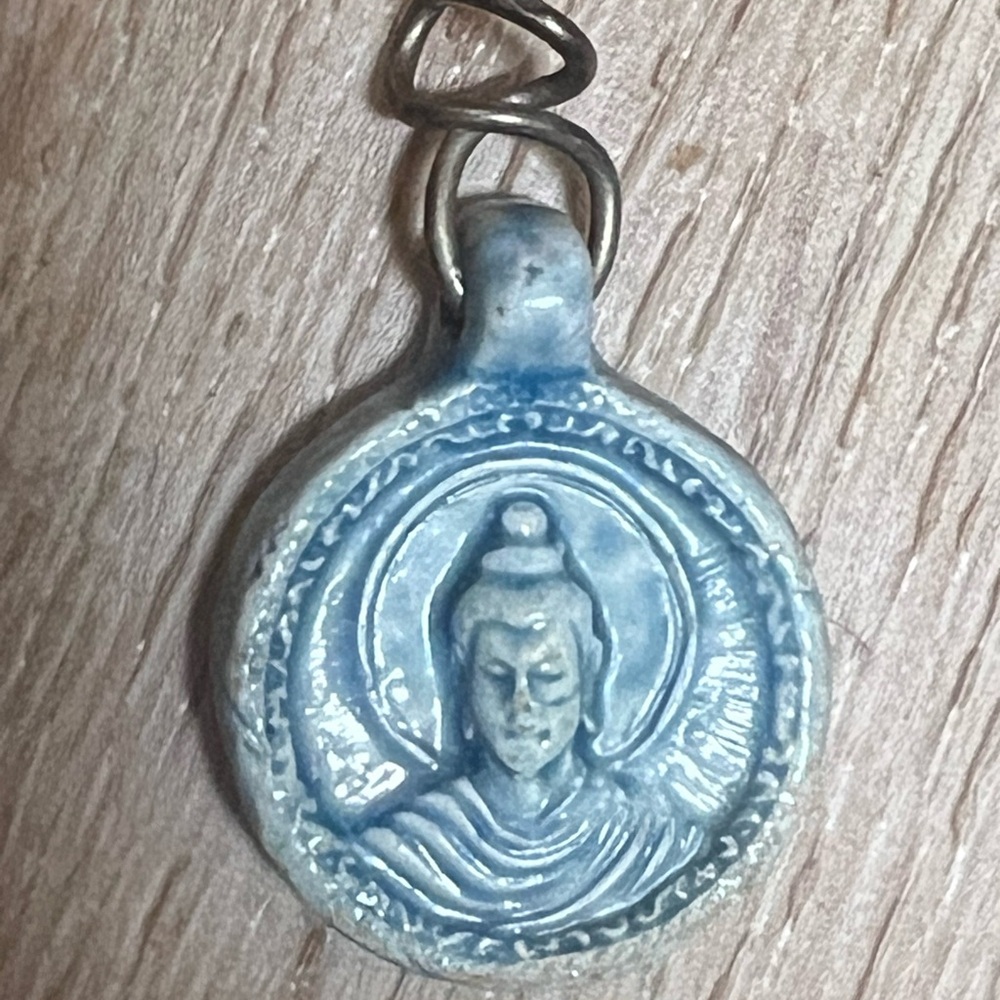 Blue Ceramic vintage Buddha Pendant Necklace charm